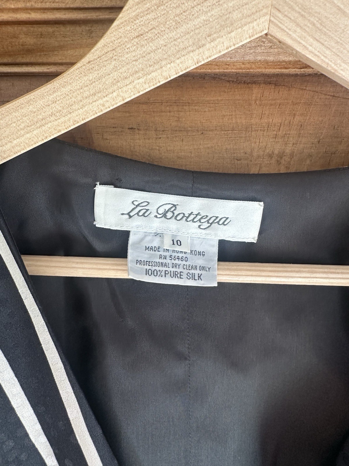 La Bottega Black & White Striped 100% Silk Belted Buckle Blouse Long Sleeve 10