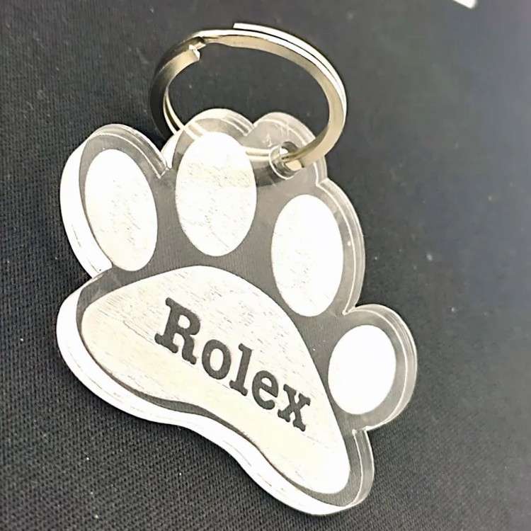 Personalized Pet ID Tag Custom Acrylic Dog Cat Name Plate Paw Print Keychain Gif
