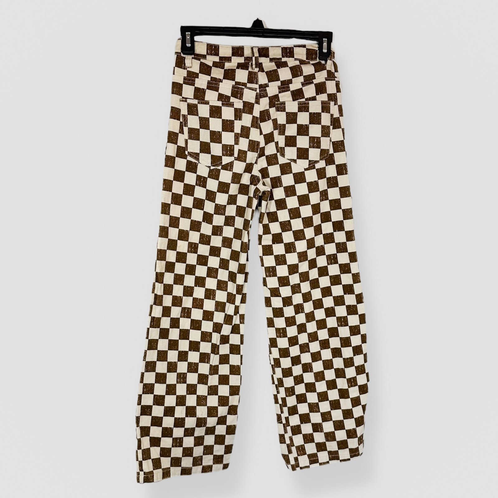 Originality Size Medium Demi Brown & White Checkered High Waist Trousers Y2K