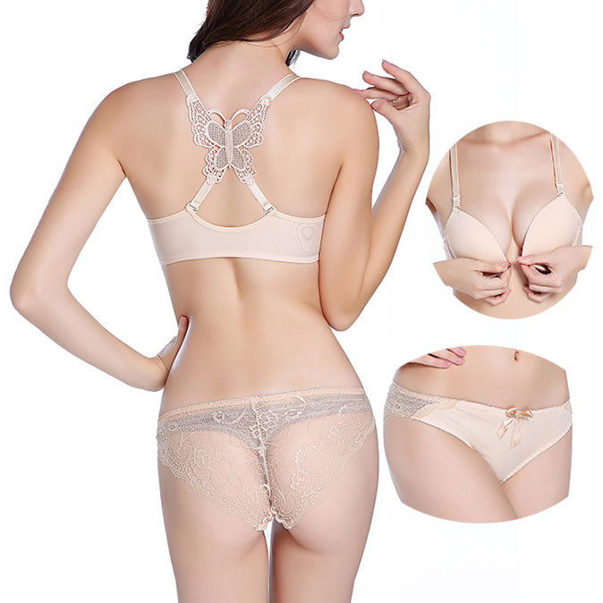 Sexy Racer Back Front Closure Bra Set Plunge Lingerie Size 32-38AB Bra + Panties