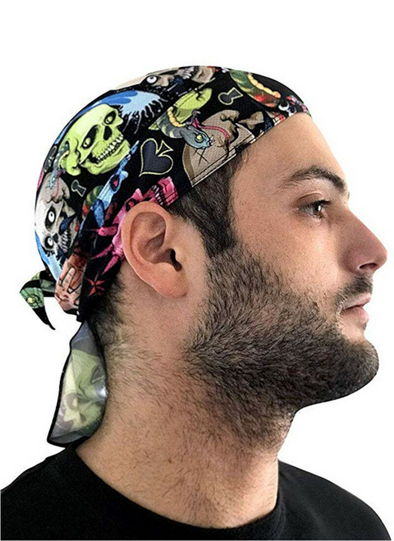 Motorcycle Wrap Biker Du Do Black Bandana Paisley Doo Rag Head Skull Cap Durag
