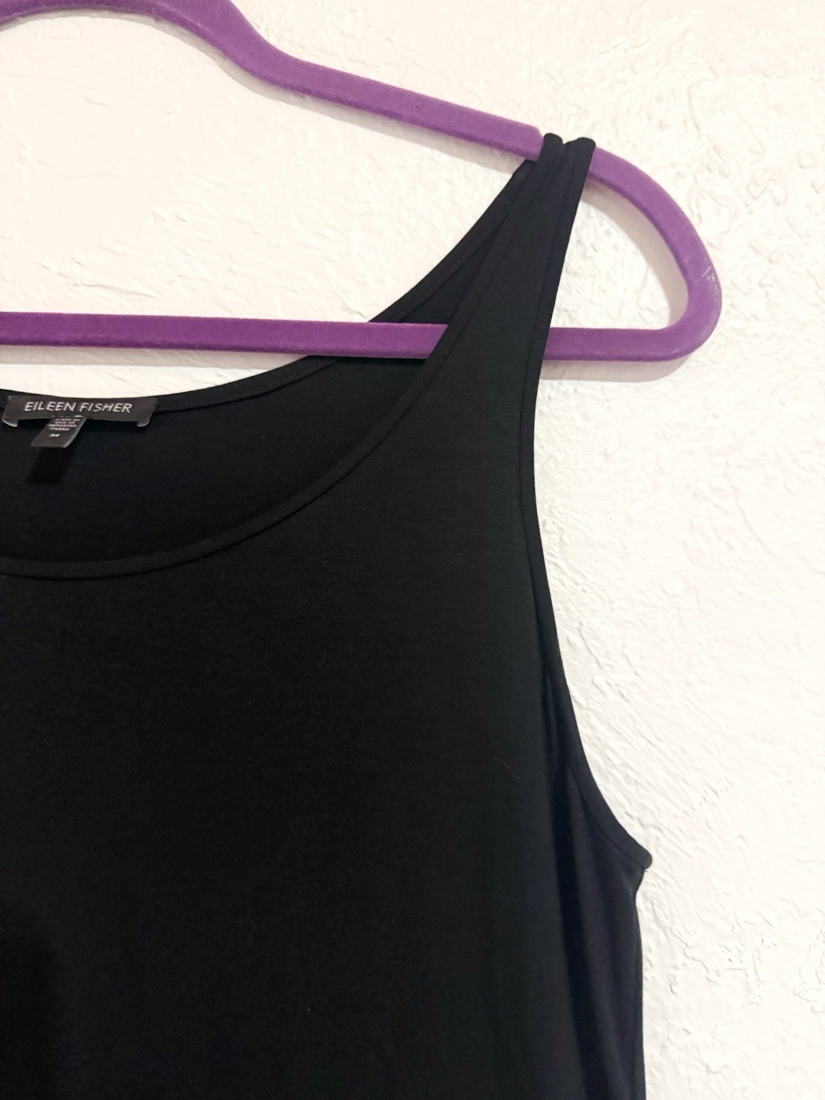 NWOT Eileen Fisher Black Jersey Tank Dress Midi Minimalist Lagenlook M