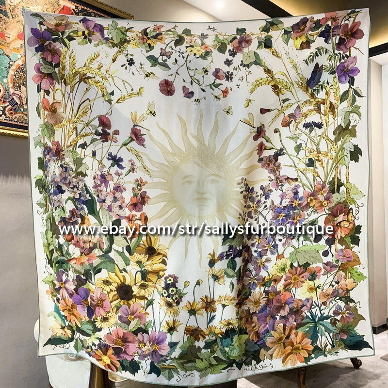 Sallys 70% Cashmere & 30% Silk Wrap Scarf Flowers Print Double Face Shawl 53″