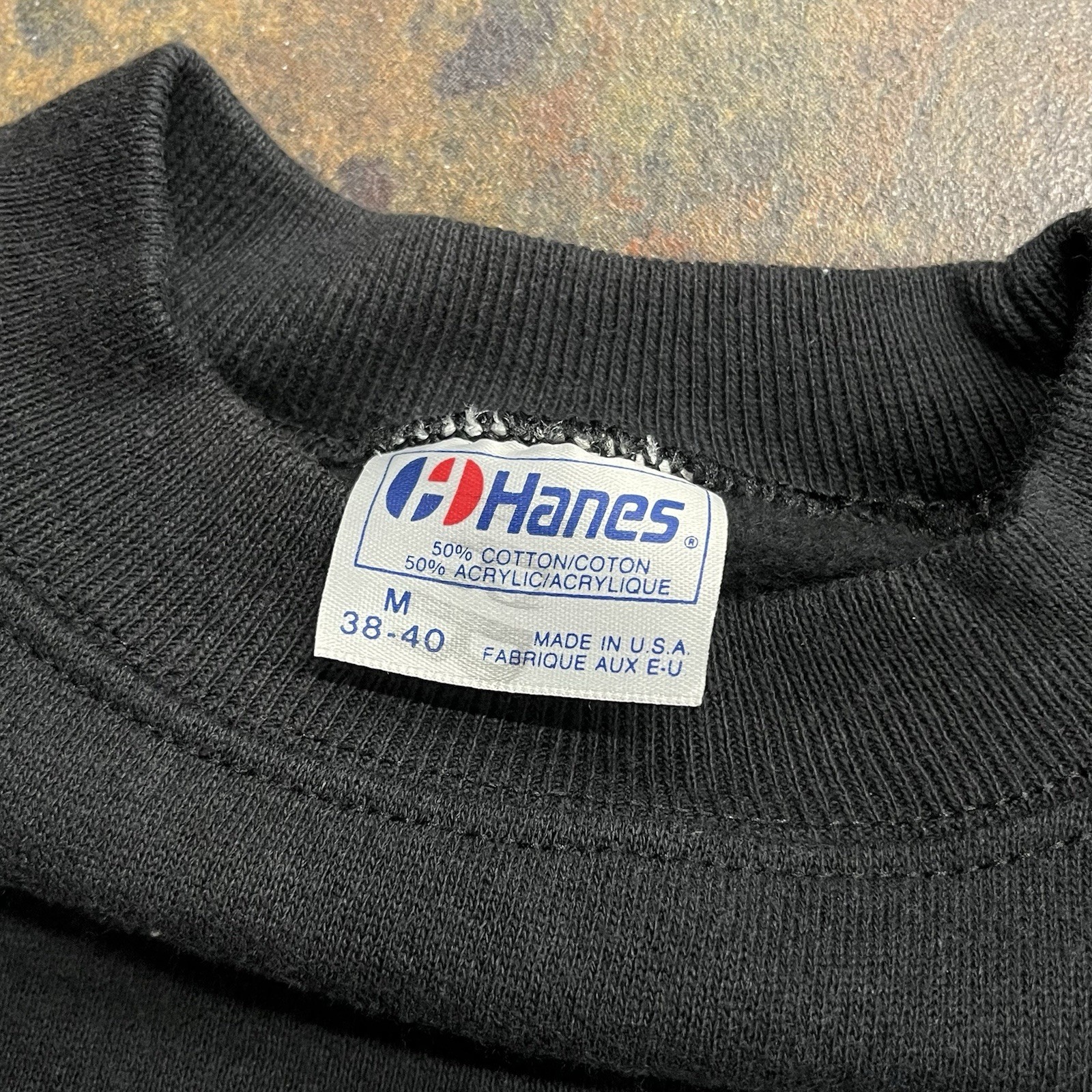 Vintage 80s 90s Hanes 50/50 USA Made Blank Black Raglan Sweatshirt Size M