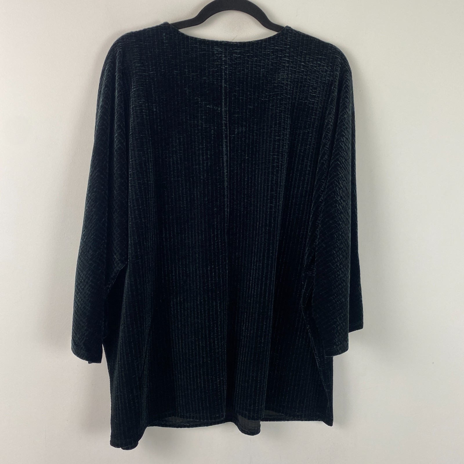 J Jill Wearever Crushed Velvet Wedge Top Size 2X Black 3/4 Dolman Sleeves