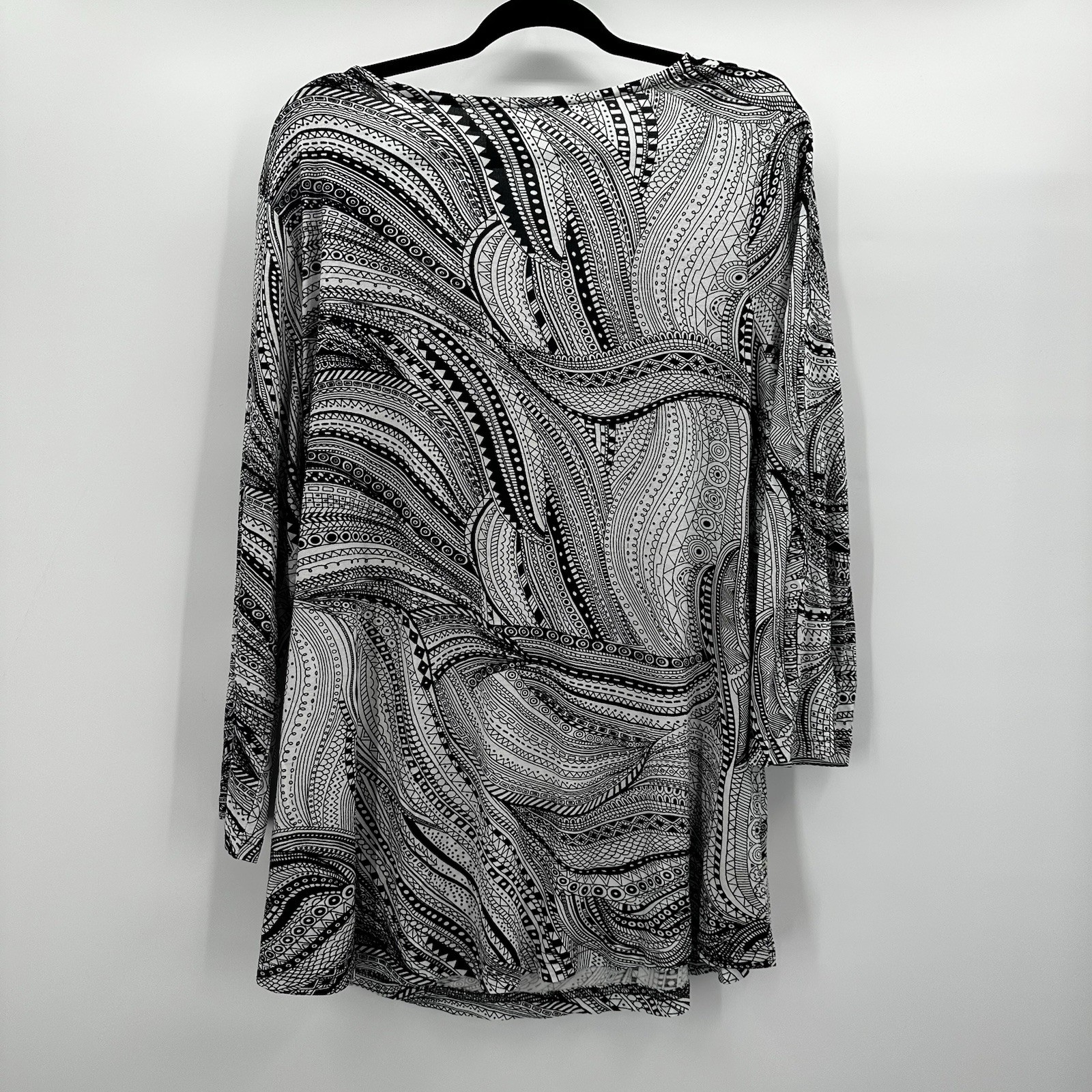 Parsley Sage Shirt Top Womens 2X Black White Tunic Art to Wear Stretch