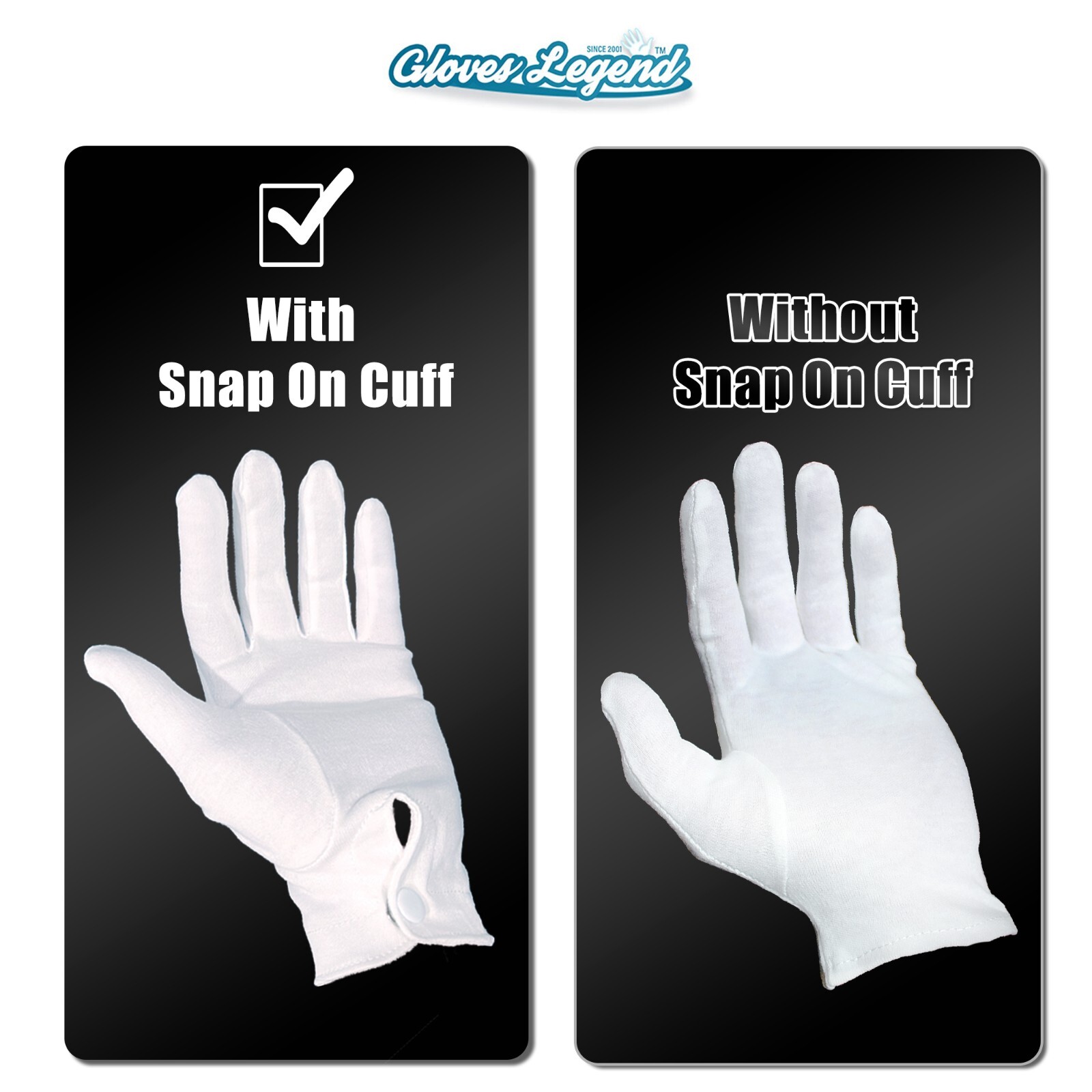 1 Pair 100% Cotton White Marching Parade Formal Dress Gloves M~XL