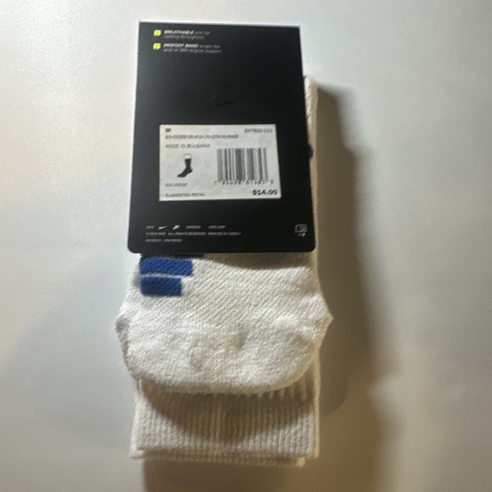 Nike Elite Cushioned Crew Basketball Socks White/Blue Stripe Men’s 6-10 1 Pair