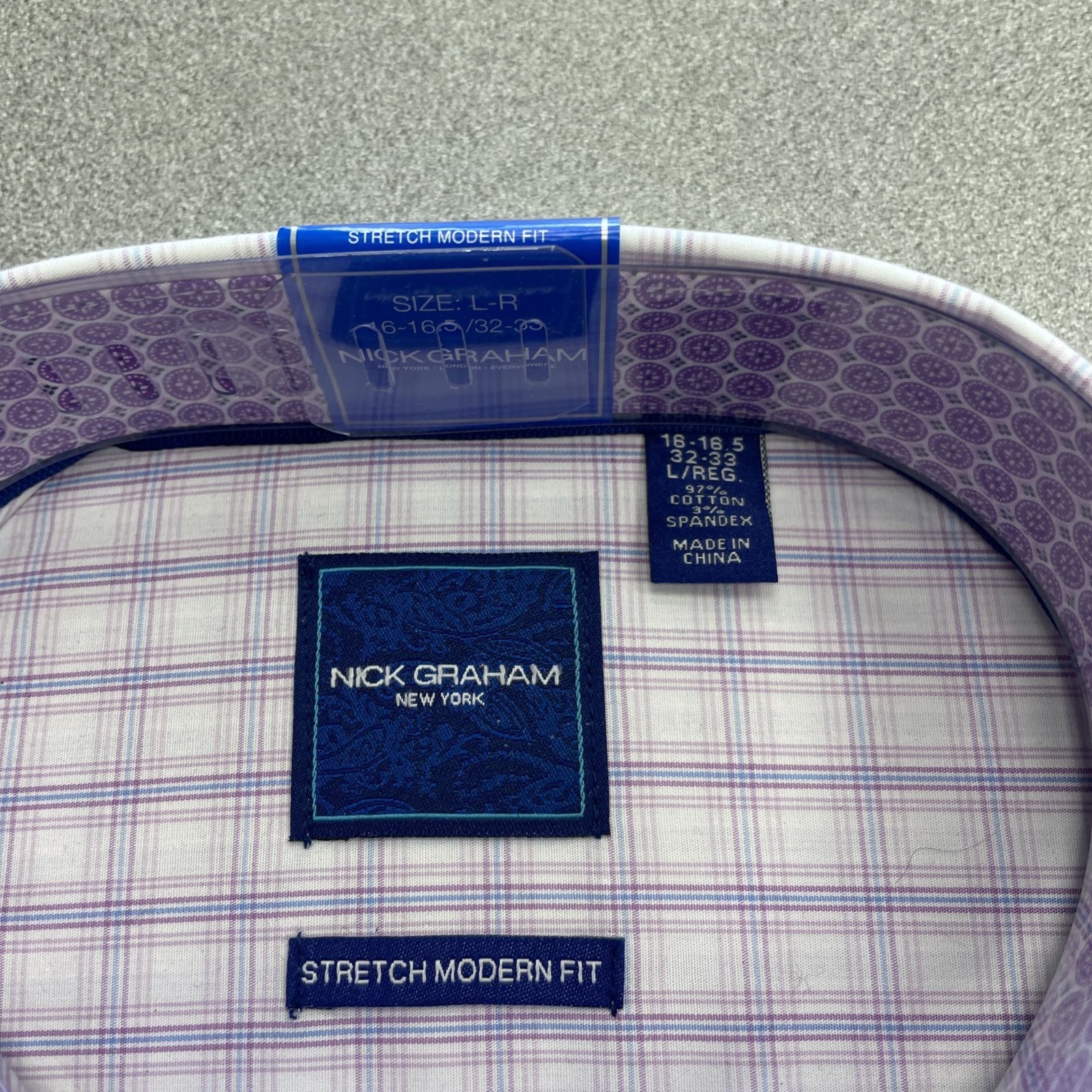 NEW Nick Graham Men’s L-R Performance Cotton Dress Shirt 16-16.5 32/33 Stretch