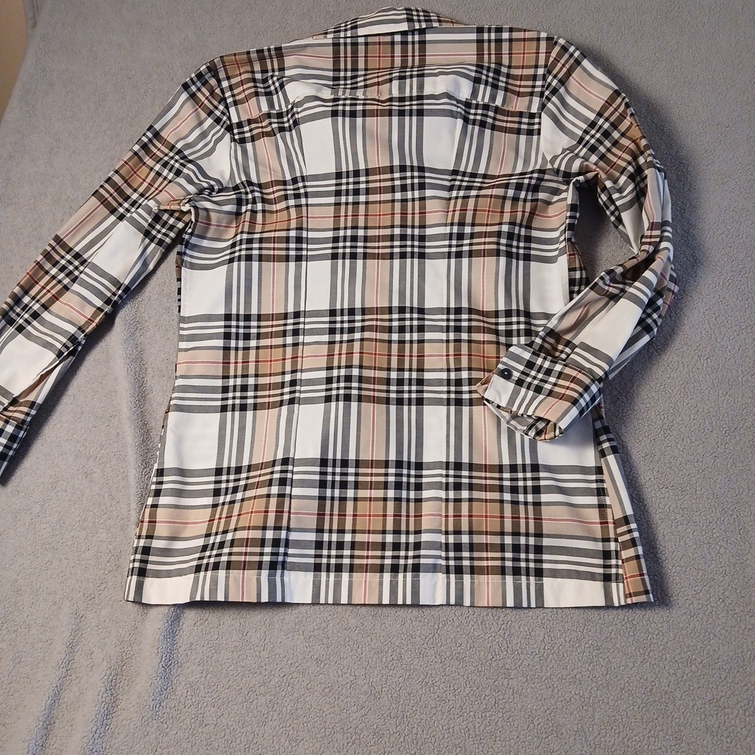 Foxcroft NYC Womens Size 8 Wrinkle Free Plaid Button Front Shirt Beige White…