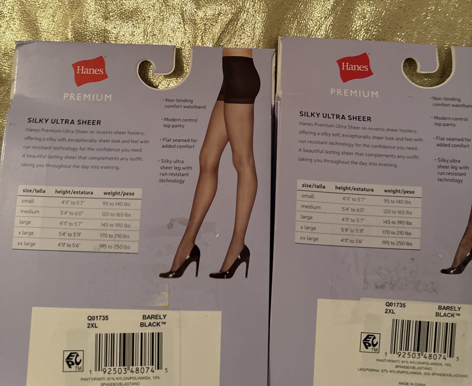 Hanes 2 Packs (4 Pair) Control Top Ultra Sheer Barely Black 10 Denier Size 2XL
