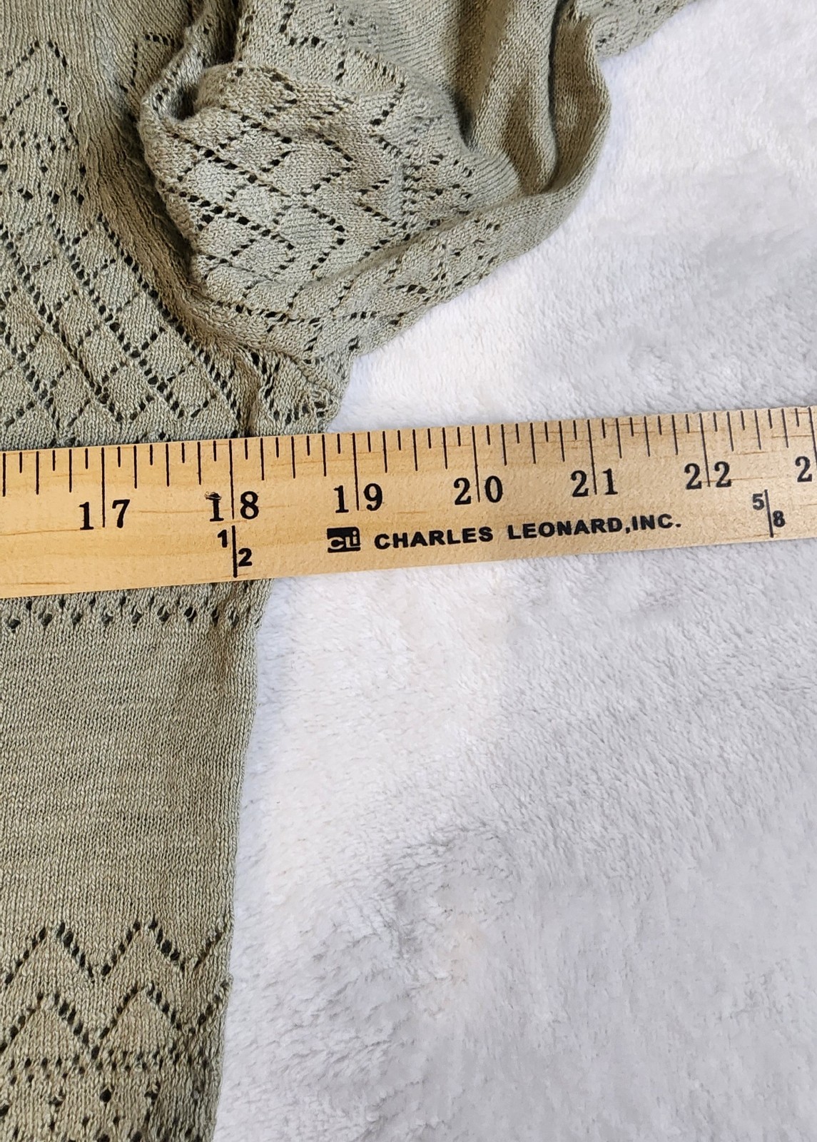 Frye Button Up Pointelle Scalloped Neckline Cardigan, Green, Size Medium
