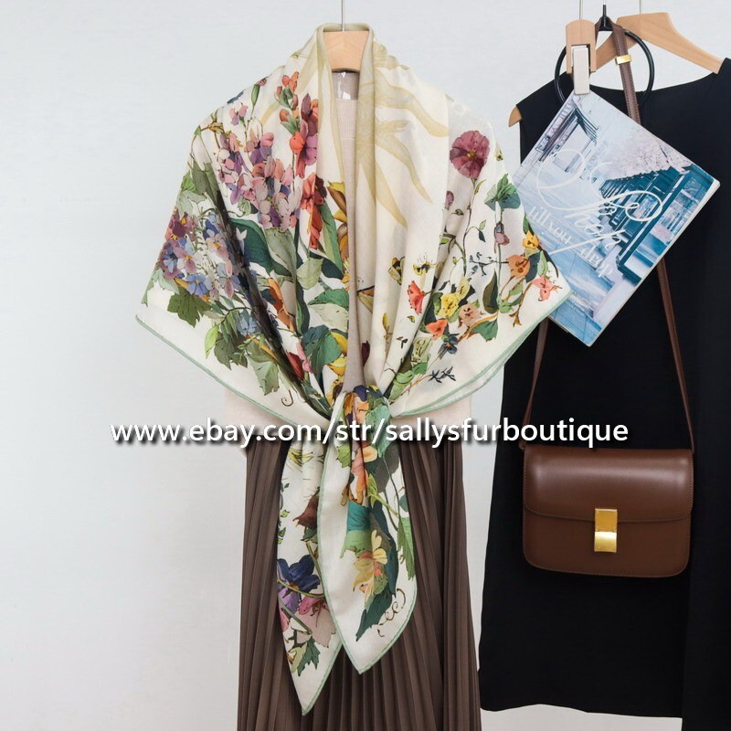 Sallys 70% Cashmere & 30% Silk Wrap Scarf Flowers Print Double Face Shawl 53″