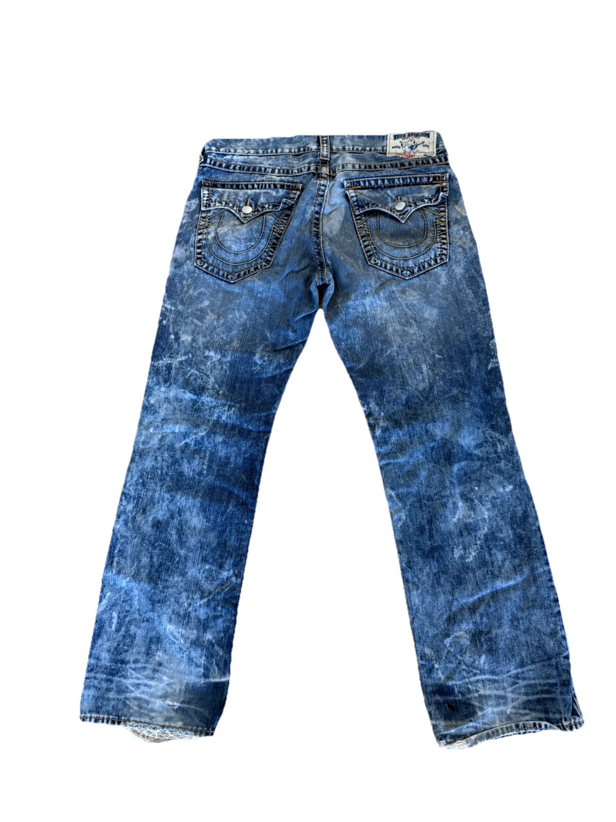 True Religion Rare Stone Wash Acid Jeans Relaxed Straight Flap Blue 38×31