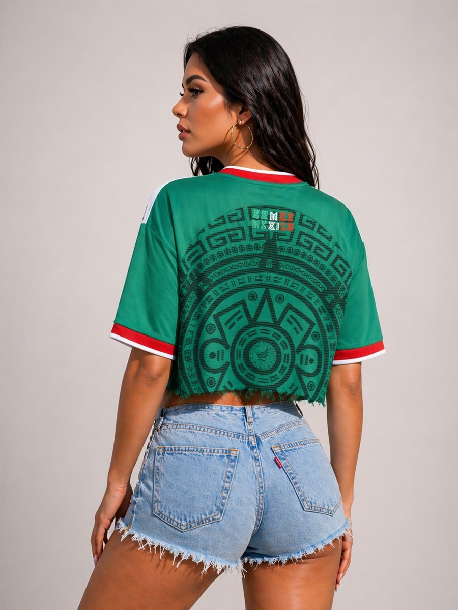 Womens Crop Mexico National Soccer Team World Futsal Sports Jersey Active Tshirt
