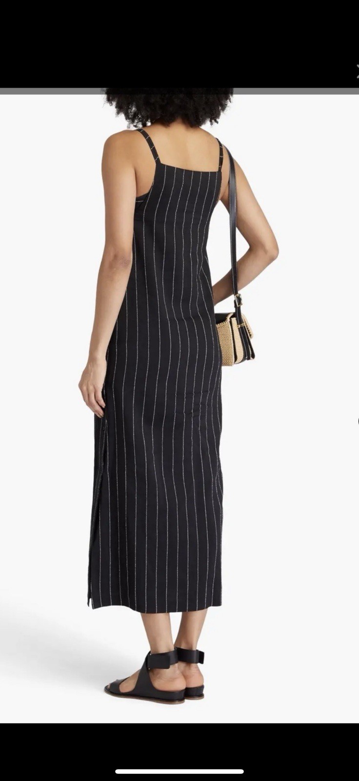 Navy Pinstripe Midi Dress Fully Lined Minimalist Pullover Designer Style M