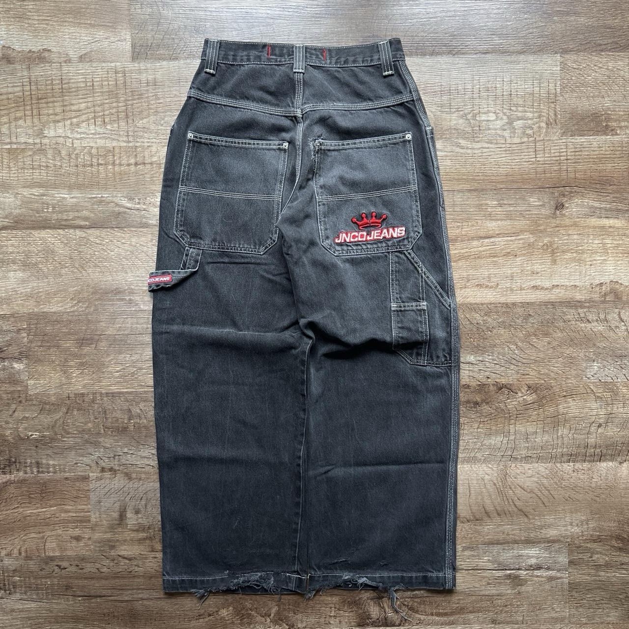 Vintage 90s Jnco Faded Black & White Stitching Spellout Carpenter Jeans 29×30