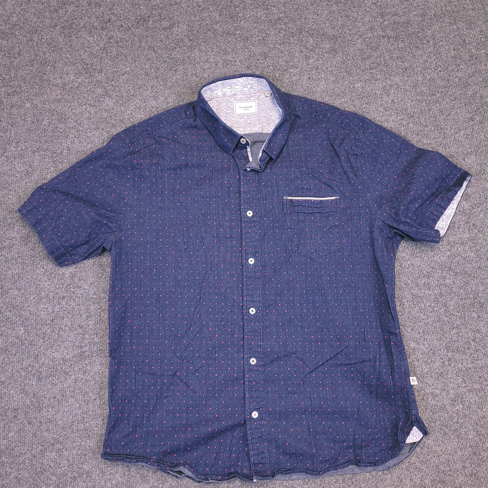 7D 7 Diamonds Stretch Shirt Mens XL Button Up Geometric Trim Contrast Blue