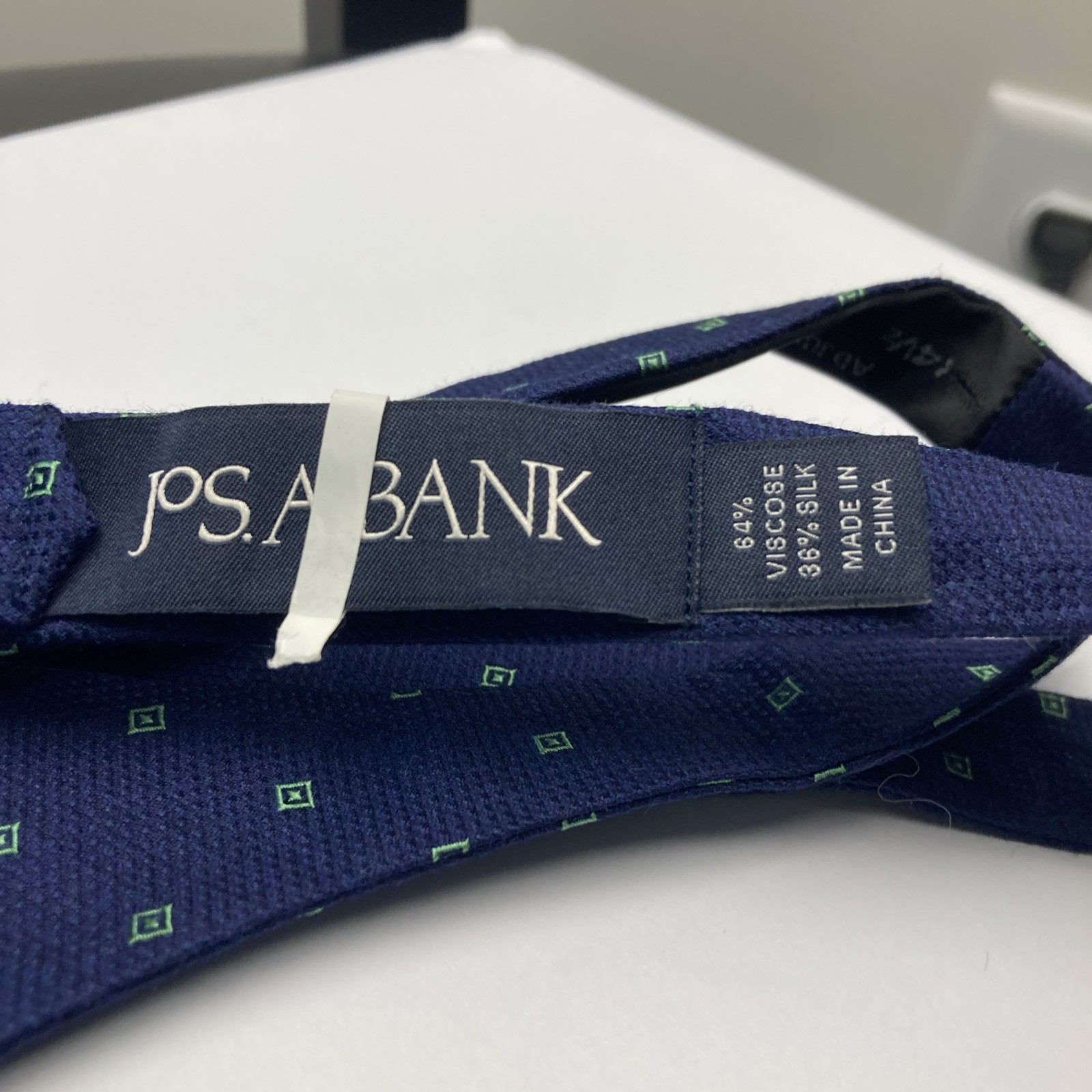 Jos A Bank Mens Silk Bow Tie Navy Blue Polka Dot Adjustable Self Tie Formal