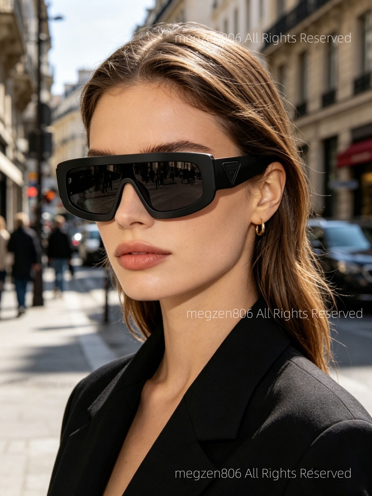 Prada D10S Shield Sunglasses Unisex Women/Men Black Frame / Gray Lenses Shades