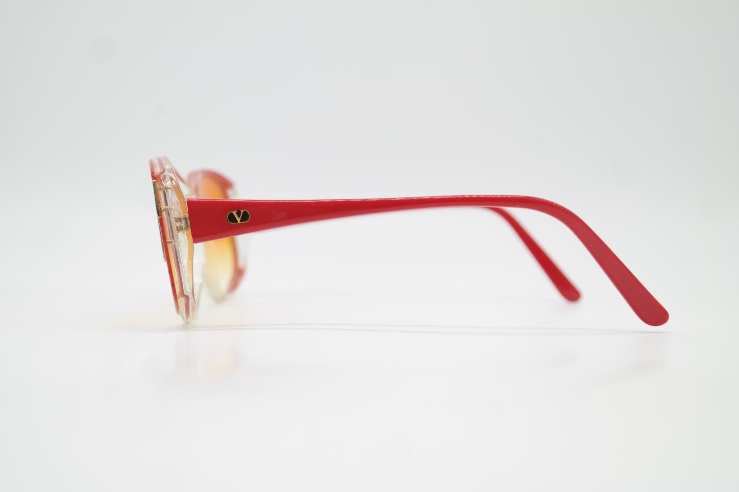 Vintage VALENTINO 121 Oval Sunglasses Red Transparent Gold Frame 53mm