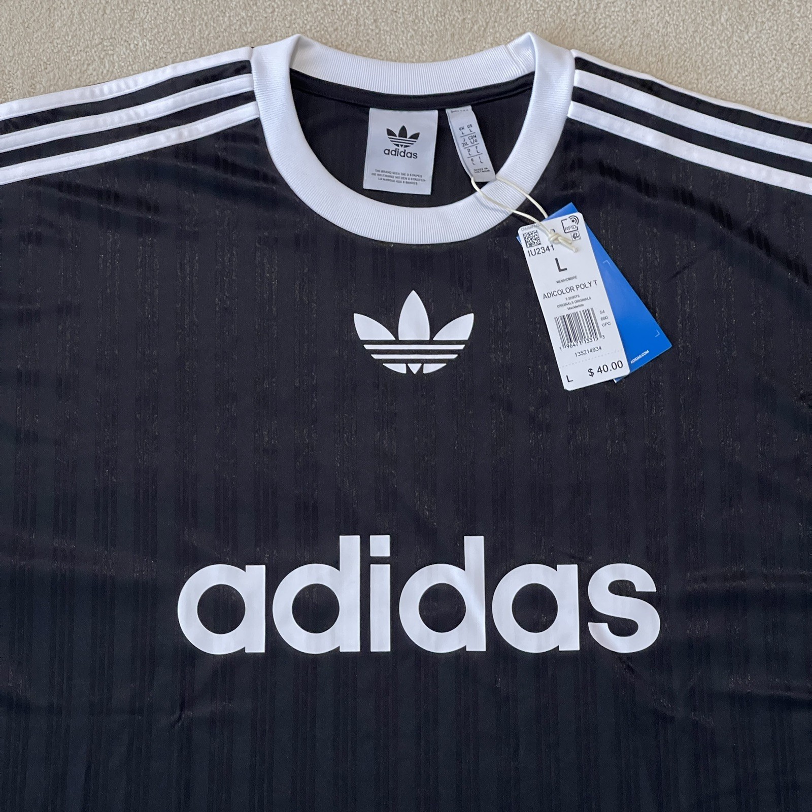 Adidas 3 Stripe Crew T-Shirt Black White XL NWT Adicolor Originals Logo