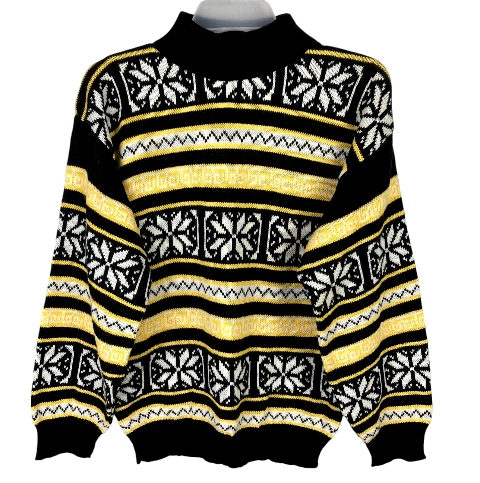 Vtg World Trade Knits Fair Isle Sweater Mock Neck Women’s S Acrylic Yellow Black