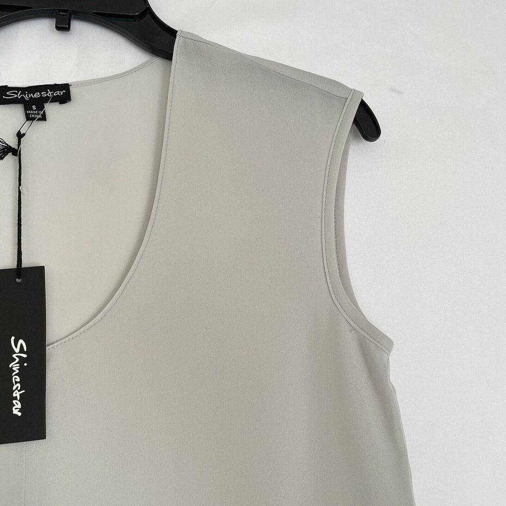 Shinestar Sleeveless Scoop Neck Blouse Women Small Gray Hi-Lo Hem
