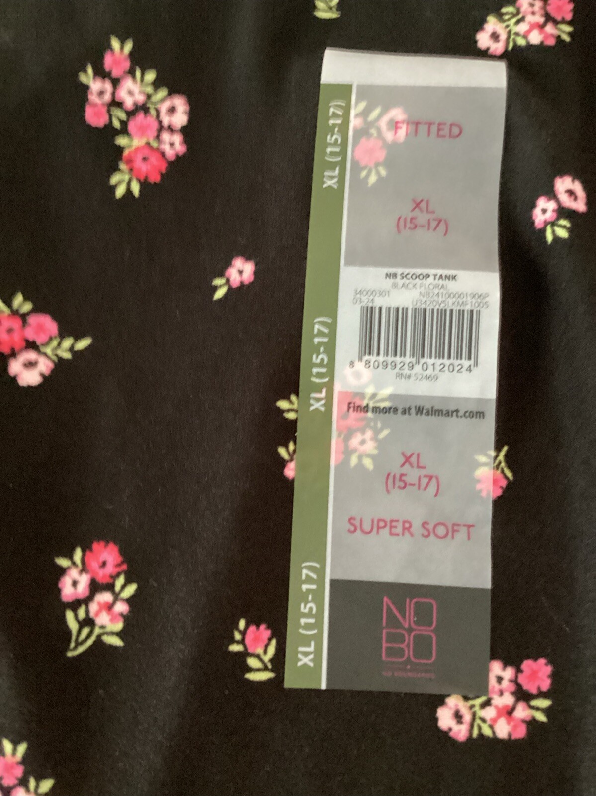 NO BOUNDARIES FITTED BLACK FLORAL SCOOP Stretch Knit TANK SZ. Jr. XL*