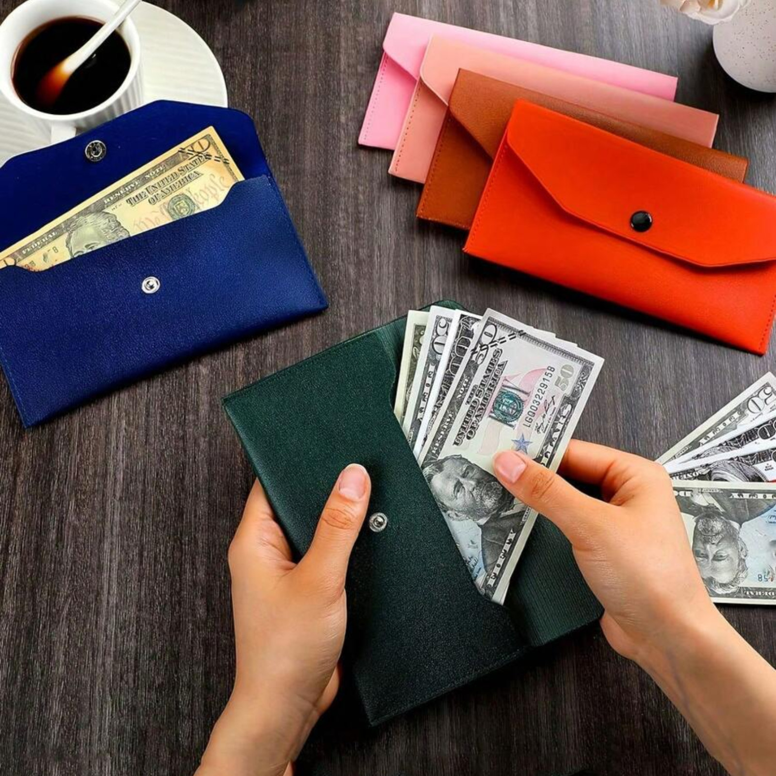 Cash Envelope Wallet PU Leather Pouch Money Organizer Storage Bag Women Moneybag