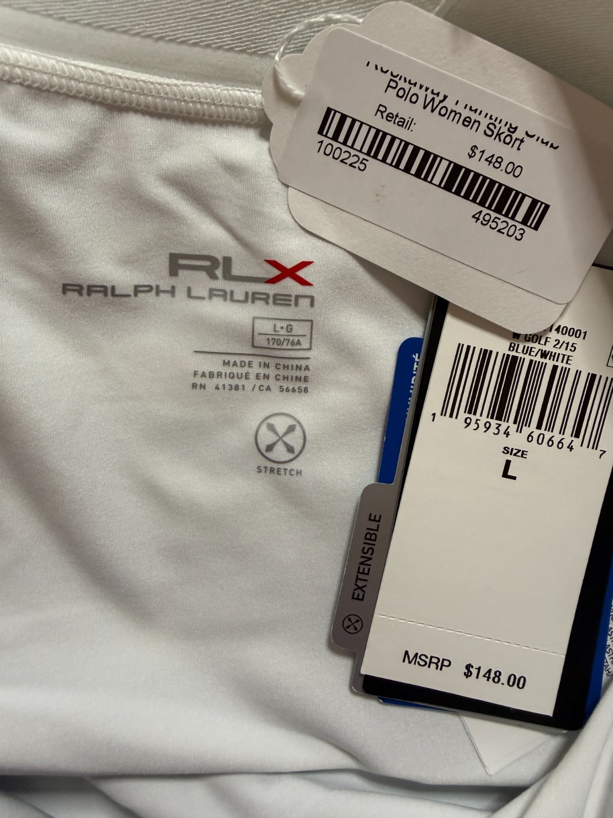 NWT WOMEN’S RLX RALPH LAUREN GOLF SKORT/SKIRT – SIZE: LARGE – BL/ WH STRP (A4.8)