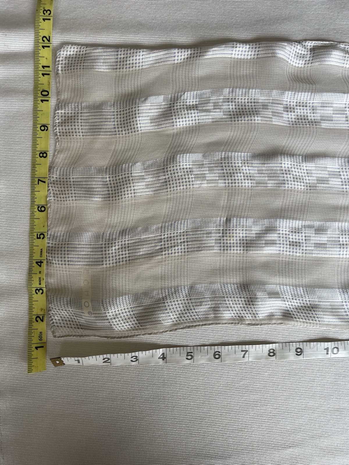 Echo New York Plaid Scarf Sheer Houndstooth Oblong Wrap Grey Beige Neutral Check