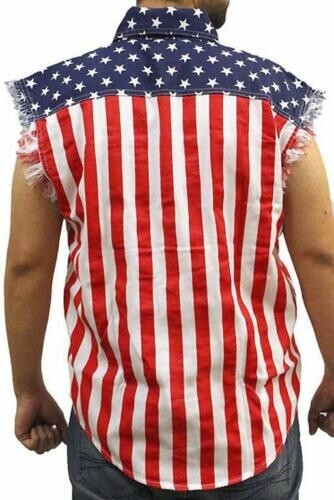 USA FLAG SLEEVELESS DENIM SHIRTS – 100% Cotton