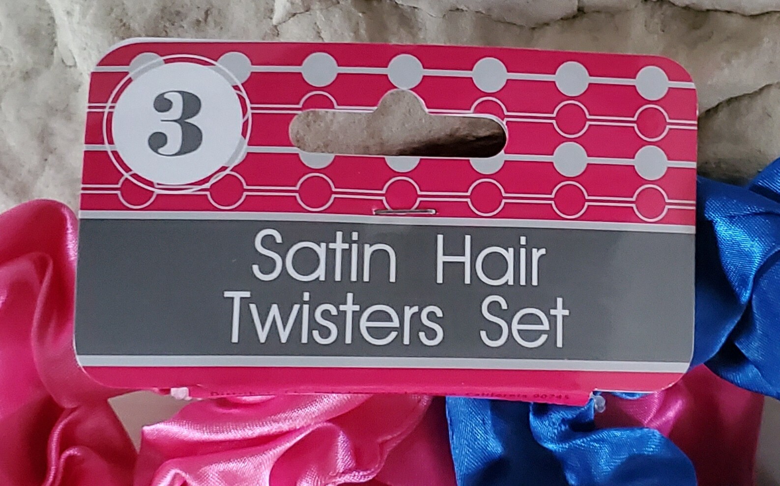Fabric Ponytail Holders Round 3 Pack Blue Pink Satin Hair Twisters 80s Scrunchy