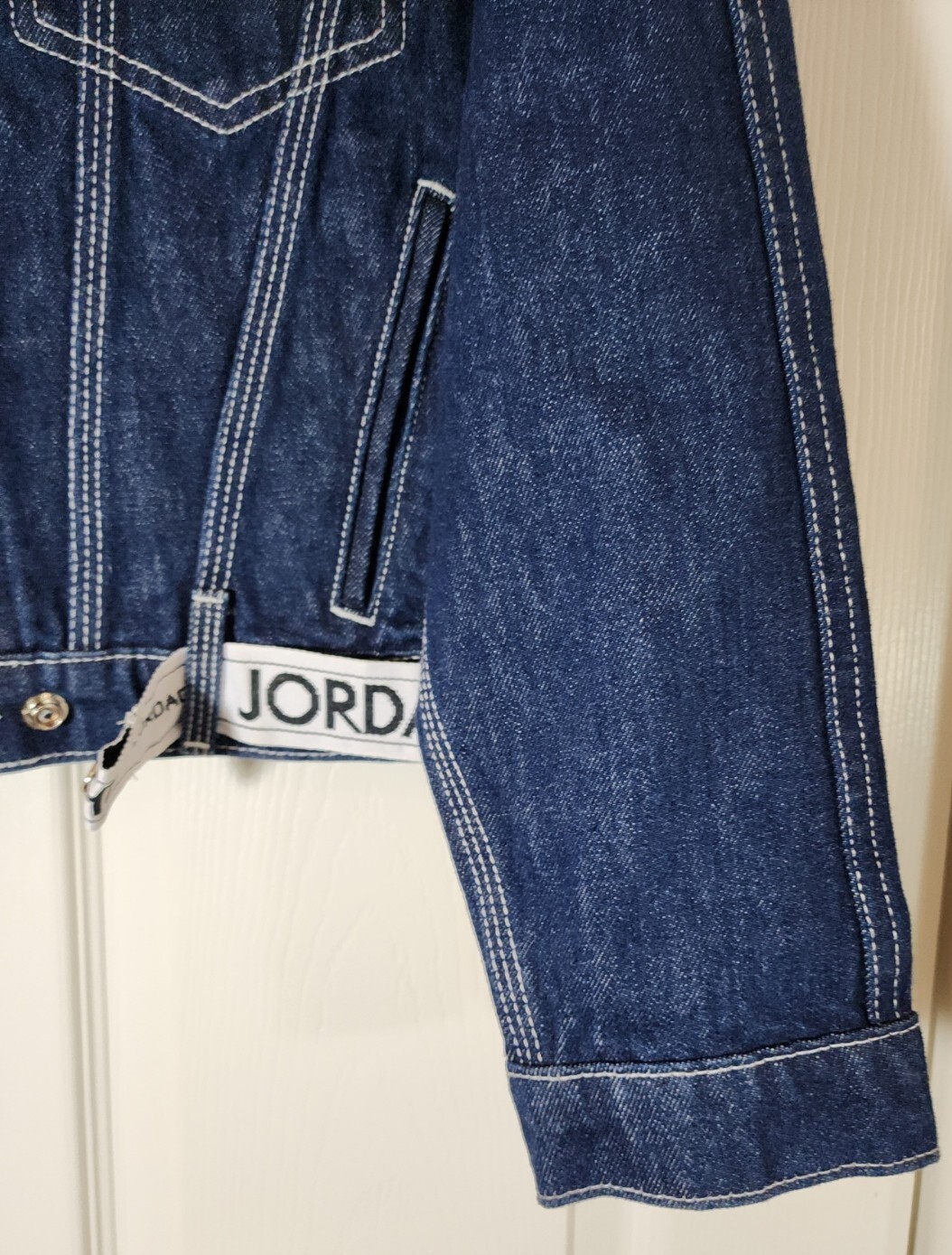 Jordache Womens Jean Jacket Crop Denim Blue Trucker 80s 90s Cotton Logo Lg