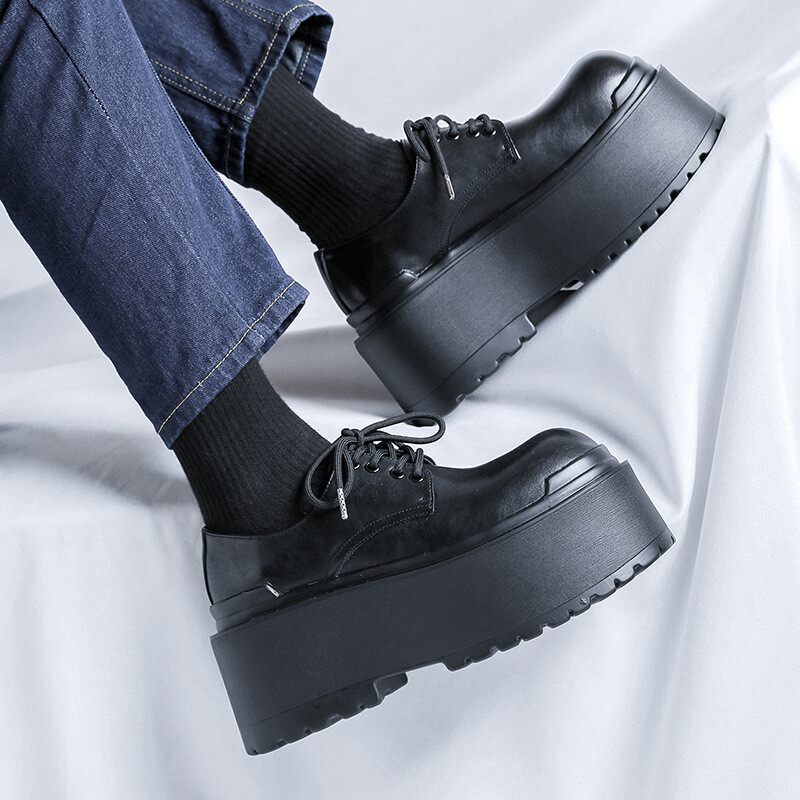 Men’s Chunky High Heel Platform Leather Shoes Creeper Round Toe Causal Lady 2026