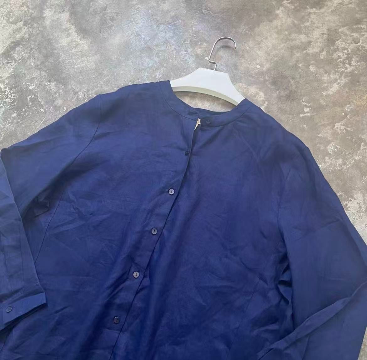 Eileen Fisher Washed Organic Linen Delave Mandarin Collar Shirt Size 1X