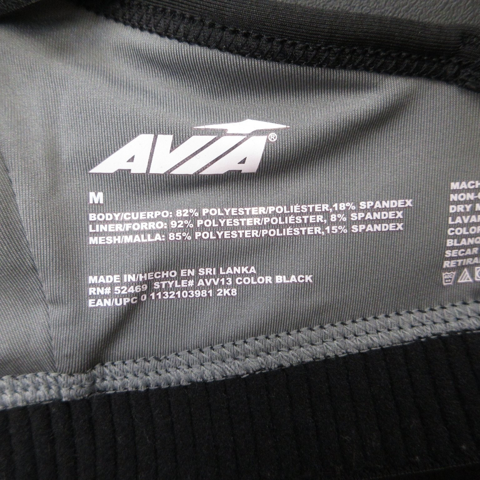 AVIA Women’s Sports Bra Black Size M Strappy Back Wireless Polyester Spandex