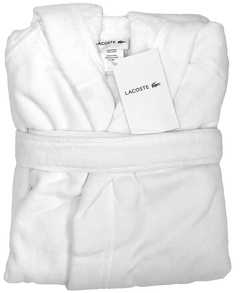 Lacoste 100% Cotton Fairplay Hooded Robe One Size White