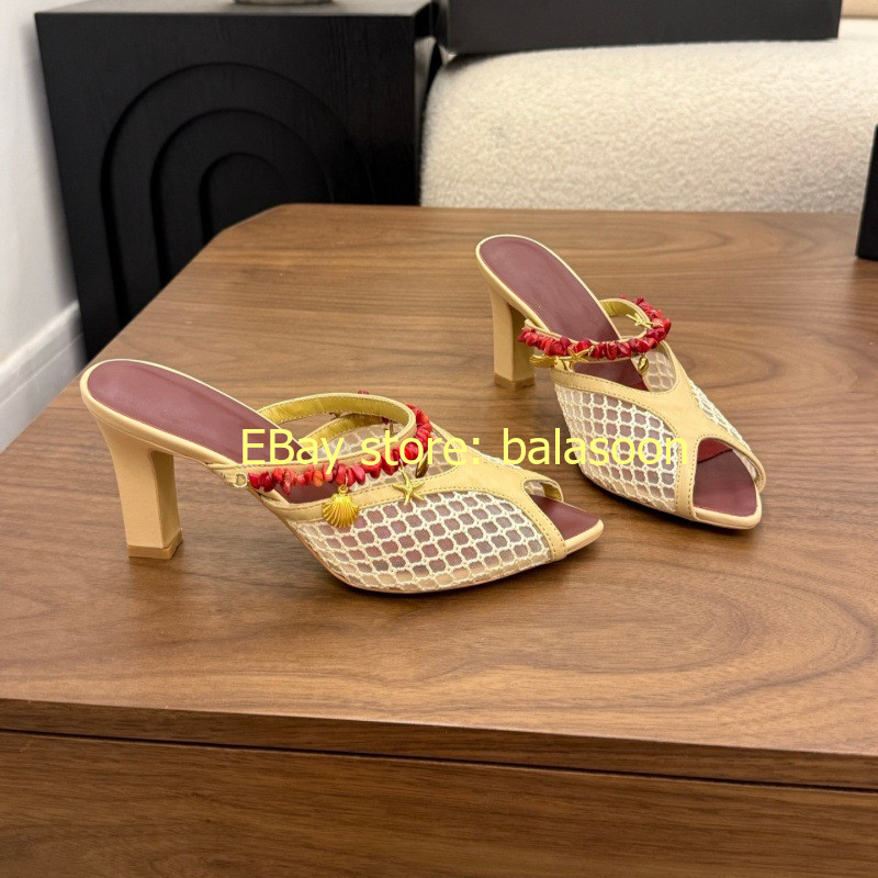 thick-heeled slippers 2026 summer hollow fishmouth high-heeled slippers 35-41