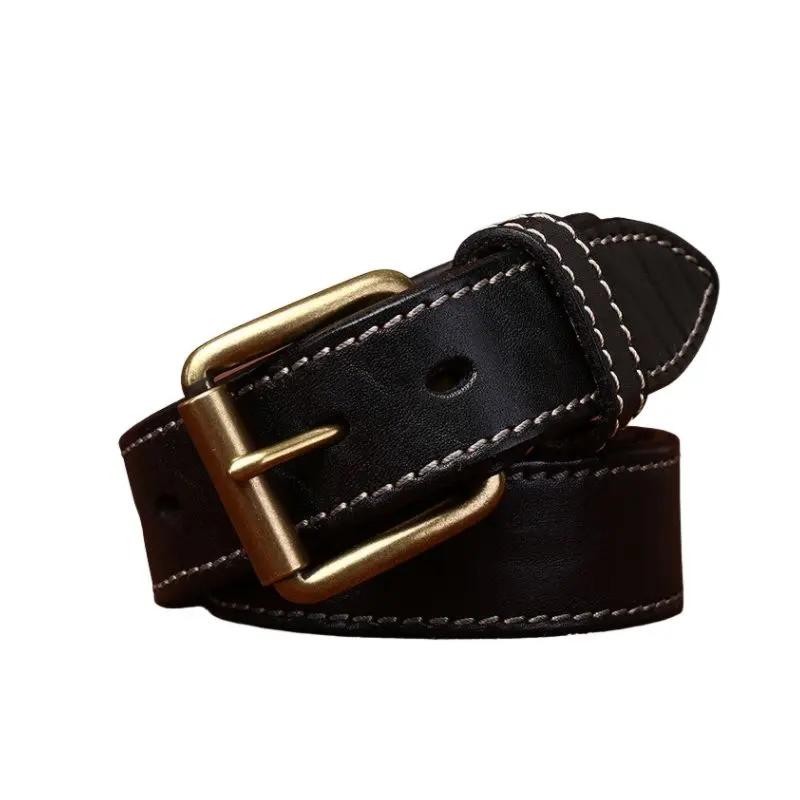 New Thick Bison Leather Belt Textured Vintage Tree Grain Full Grain 3.8cm Width