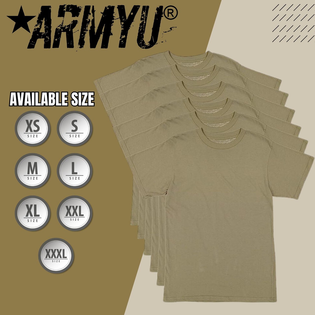 AR 670-1 Army Compliant Coyote Brown Mens Military T-Shirt MultiCam OCP 6-Pack