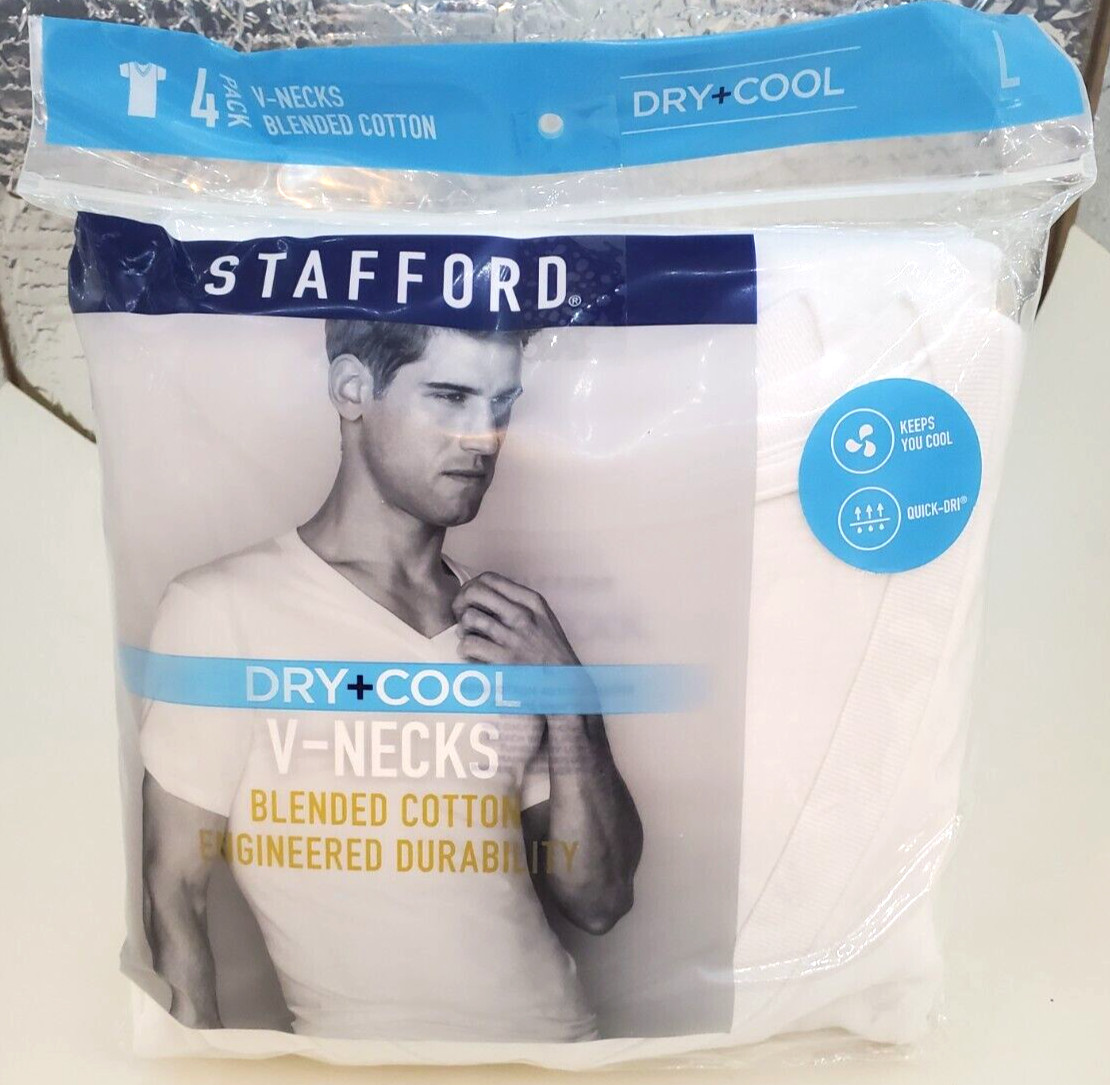 Stafford T Shirt Dry+Cool V-Necks Blended Cotton LARGE 4Pack