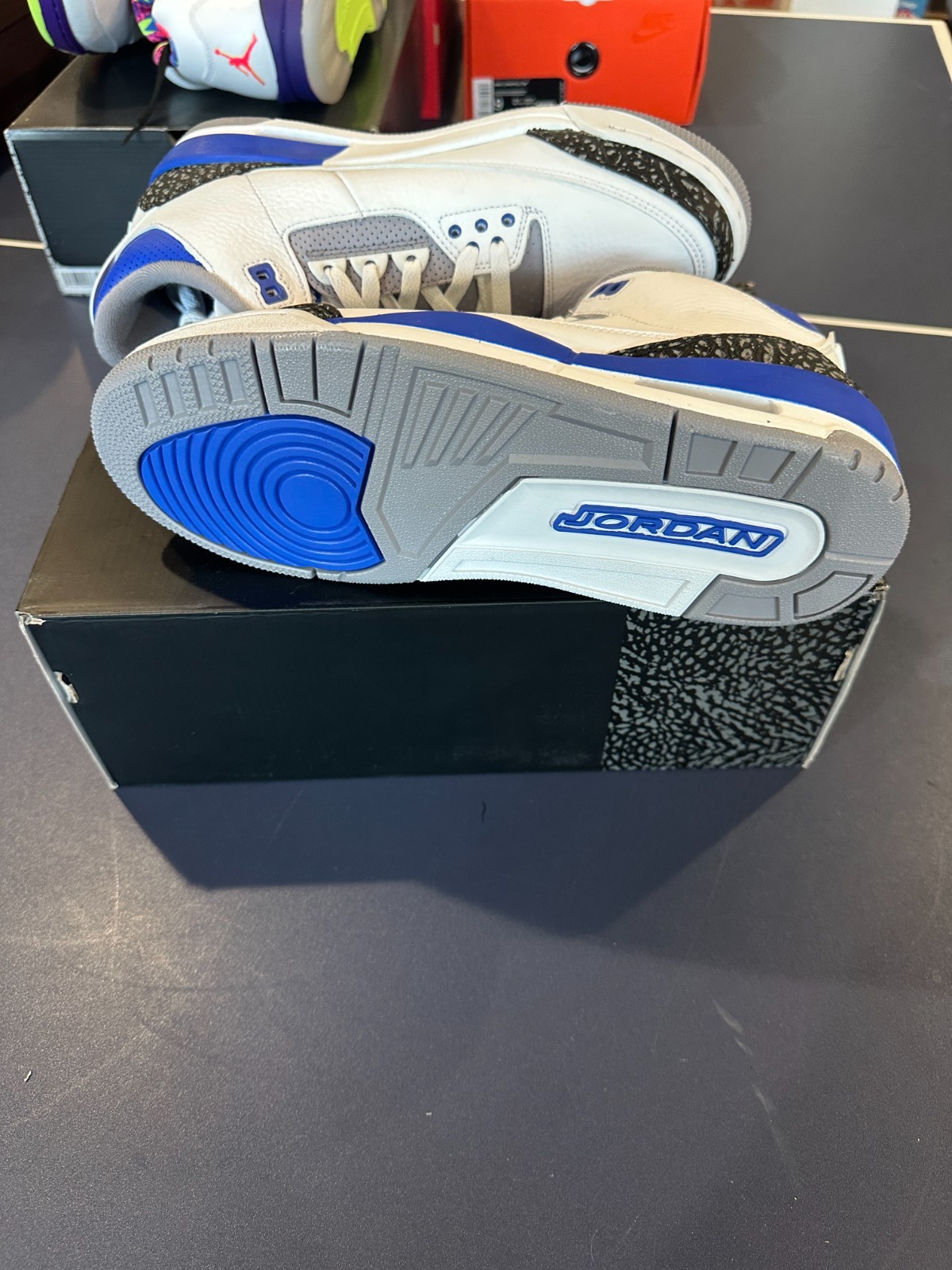 Air Jordan 3 Retro Men’s Sneakers White/Racer Blue-Black, Size 9.5 Brand New