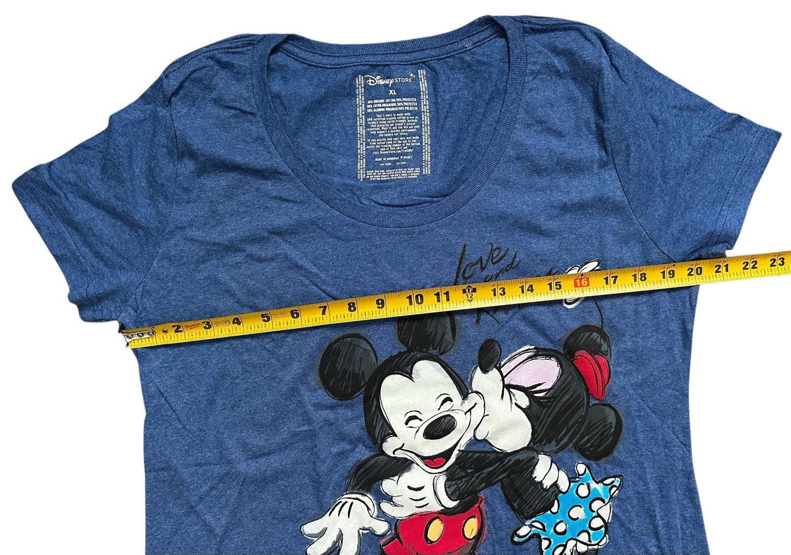 Retired Disney Store Love and Kisses Minnie & Mickey T-shirt Blue Shirt Size XL