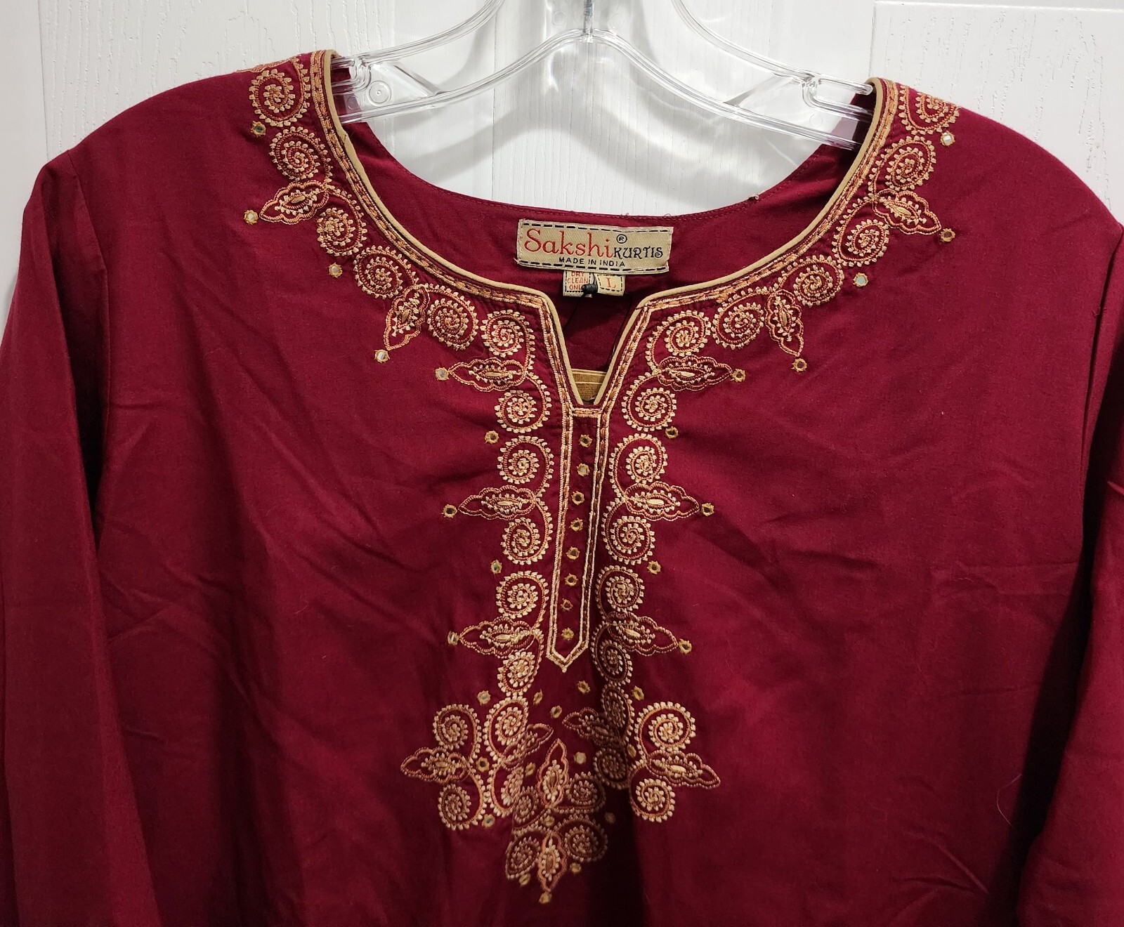 NEW Sakshi Kurti Top 3/4 Sleeve Red Embroidered Salwar Kameez India Size Large