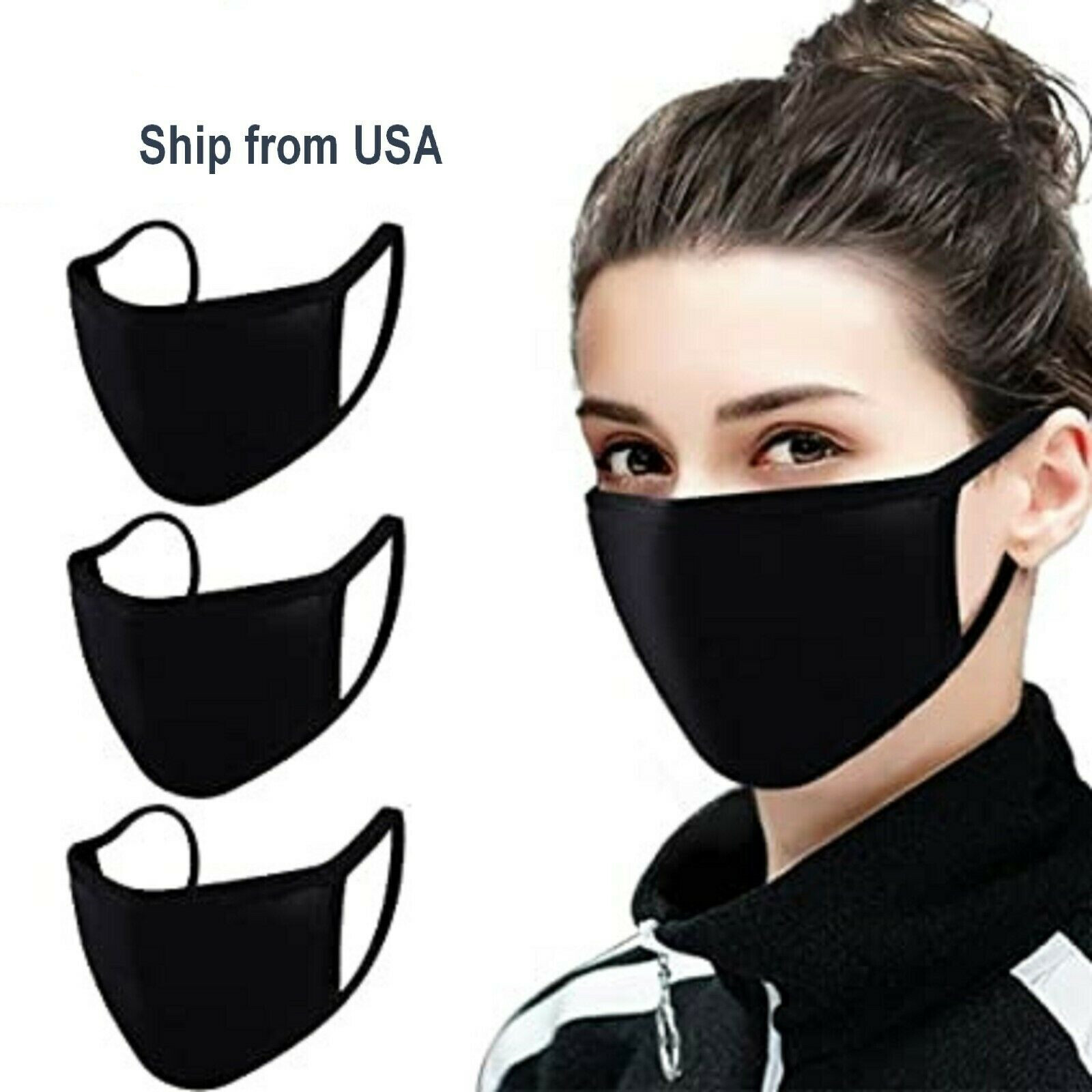 Black 100% Cotton Adjustable Face Mask Unisex Reusable Washable