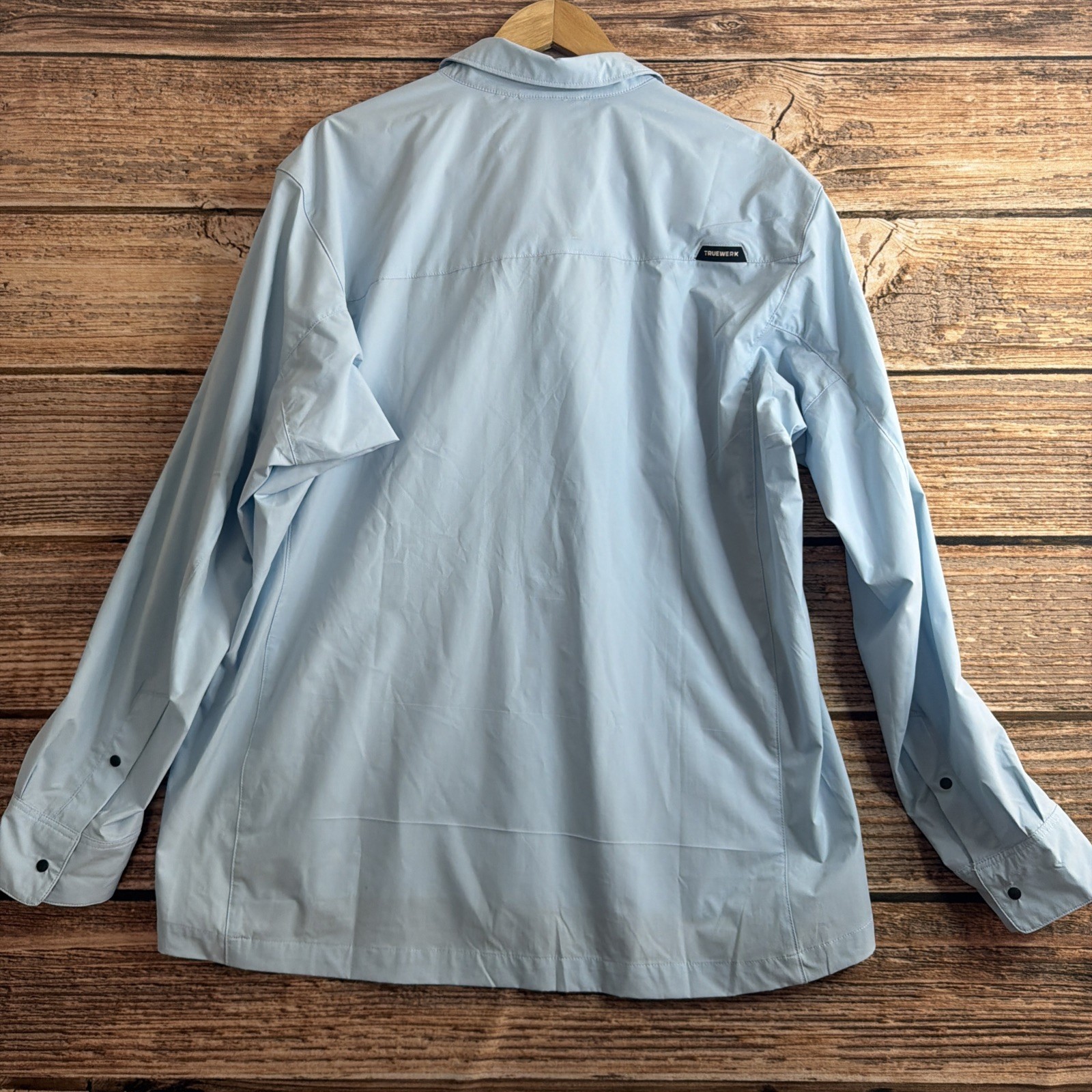 TRUEWERK CLOUD Mens XL Snap Front L/S Workwear Chest Pockets LIGHT BLUE Shirt