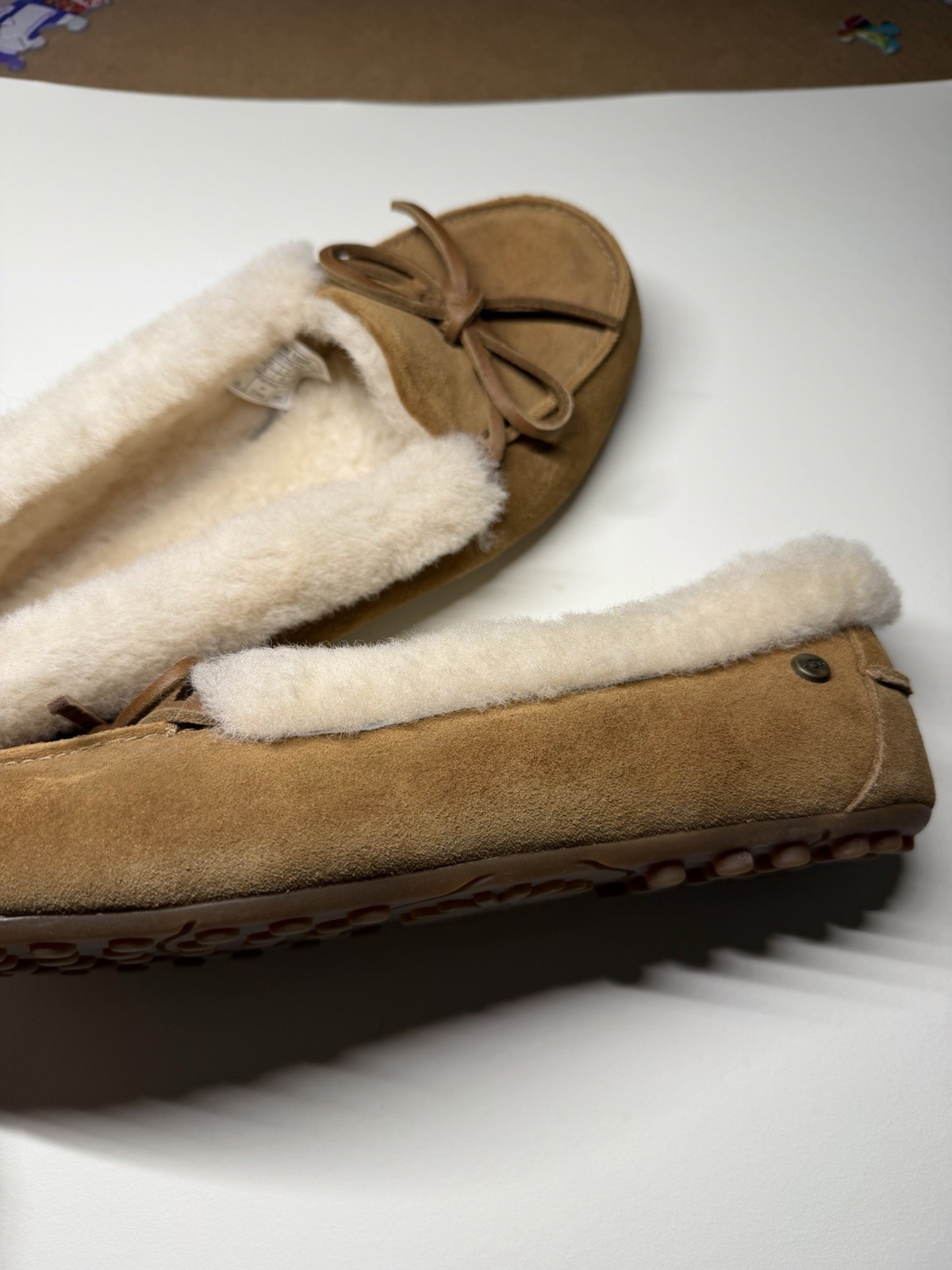 UGG Solana Women’s Brown Suede Shearling-Lined Moccasin Slipper US 8