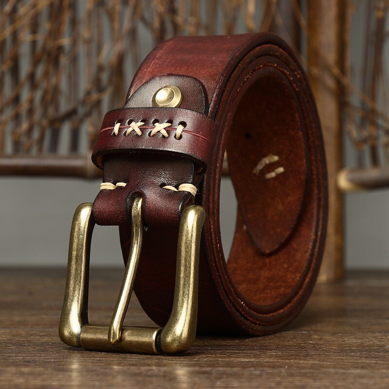 3.8CM Men High Quality Genuine Leather Belt Pin Buckle Cowskin Vintage Strap